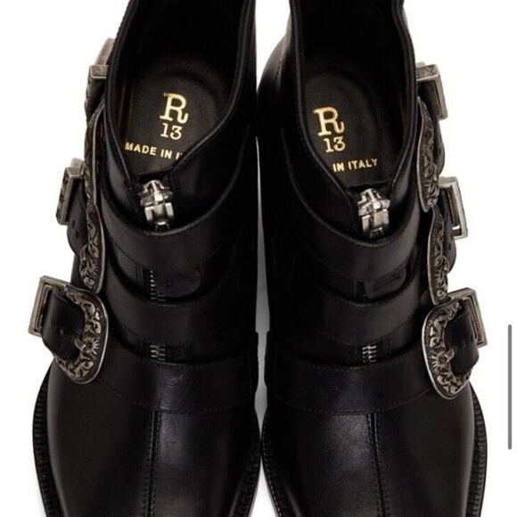 R13 Ankle Three Buckle Boot Black Leather sz 38 $995 - Picture 2 of 14